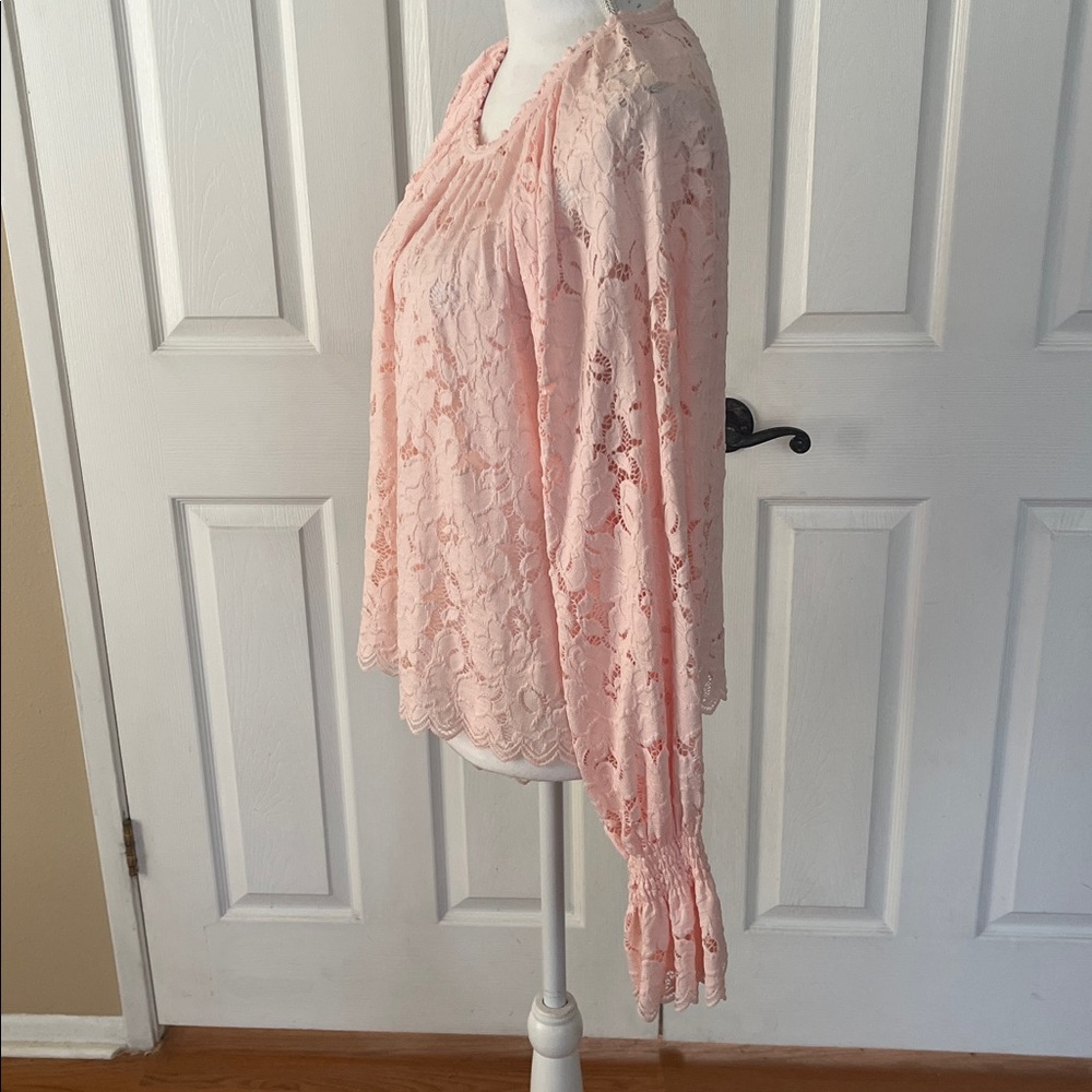Free People Olivia blouse Balloon Sleeve Lace top peach - Picture 5 of 7